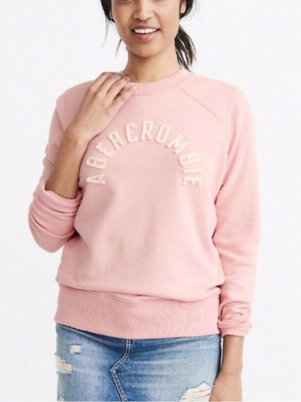 Abercrombie & Fitch Sweatshirt Women's Large Pink Spell Out Logo Crewneck